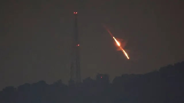 epa11277429 A view shows drones or missiles vying for targets at undisclosed locations in northern Israel, early 14 April 2024. According to the Israeli army IDF on early 14 April Iran launched missiles from its territory toward the territory of the State of Israel. The IDF called called for people to be alert and act according to the Home Front Command’s guidelines. EPA/ATEF SAFADI