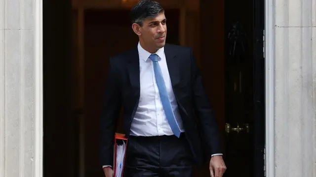 epa11283961 British Prime Minister Rishi Sunak departs 10 Downing Street for Prime Ministers Questions at the Parliament in London, Britain, 17 April 2024. EPA/ANDY RAIN