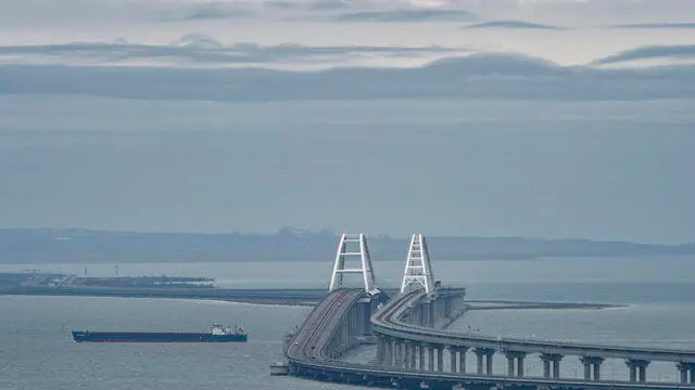 epa10524582 A general view of the Crimean Bridge in Kerch, Crimea, 14 March 2023 (issued 15 March 2023). The bridge connects the Russian mainland with the Crimean Peninsula across the Kerch Strait. In February 2014 Russian forces invaded and seized control of the Crimean Peninsula. Russia declared the annexation of Crimea on 18 March 2014, two days after the celebration of a so called 'referendum' in that territory. In a vote that reaffirmed Ukraine's 'national unity and territorial integrity', the United Nations General Assembly in the Resolution 68/262 condemned the referendum in Crimea stating it had 'no validity'. After the annexation Moscow escalated its military presence on the peninsula to solidify the new status quo on the ground and since 2015, Russia approved the 'Day of Reunification of Crimea with Russia' as a holiday marked annually on 18 March. EPA/STRINGER