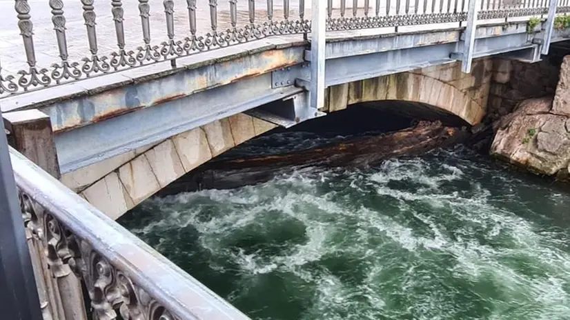 Il tronco incastrato sotto al ponte a Gavardo