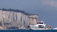 epa11202039 A UK Border Force ship cruises past the White Cliffs of Dover as it brings in migrants rescued from the English Channel on a small boat crossing, on 06 March 2024. The UK government has suffered more setbacks at the House of Lords recently on its plan to send migrants to Rwanda to deter the Channel crossings. Despite the British and French government's efforts to prevent migrants from making the dangerous journey on small boats, many are willing to take the risk to claim asylum in the UK. EPA/TOLGA AKMEN