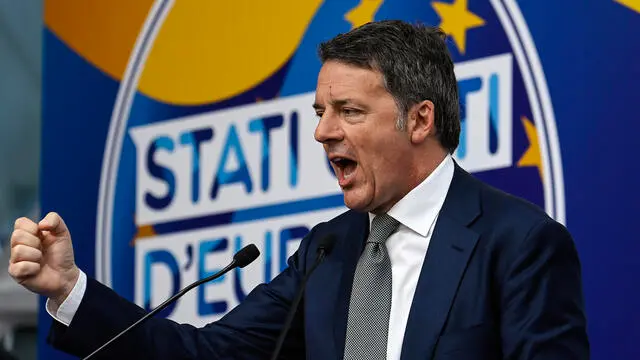 Il leader di Italia Viva, Matteo Renzi, durante la presentazione del simbolo e dei capilista della lista Stati Uniti d Europa per le elezioni europee dell 8 e 9 giugno, Roma, 20 aprile 2024. ANSA/RICCARDO ANTIMIANI