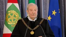 Il presidente della Corte Costituzionale Augusto Antonio Barbera a Palazzo della Consulta durante la relazione annuale, Roma, 18 Marzo 2024. ANSA/GIUSEPPE LAMI