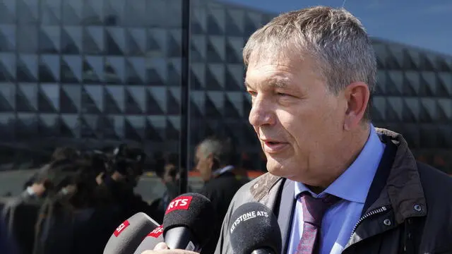 epa11244553 Philippe Lazzarini, Commissioner General of the United Nations Relief and Works Agency for Palestine Refugees in the Near East (UNRWA), talks to the reporters after his hearing by the Foreign Affairs Committee of the Swiss National Council, in Geneva, Switzerland, 26 March 2024. The National Council of Switzerland (the lower house of the Federal Assembly) voted in December 2023 to cut funding to UNRWA after Israel accused some workers of participation in the Hamas attacks on 07 October 2023. EPA/SALVATORE DI NOLFI