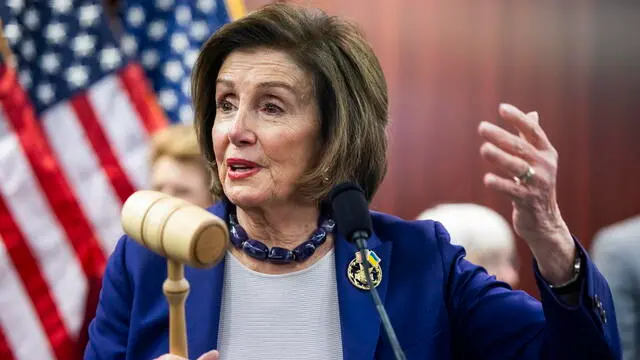 epa11234407 Democratic Representative from California Nancy Pelosi holds the gavel she used 14 years ago when the Affordable Care Act passed the House in the US Capitol in Washington, DC, USA, 21 March 2024. The US administration is holding events in eight battleground states to mark the anniversary of the landmark health care law. EPA/JIM LO SCALZO