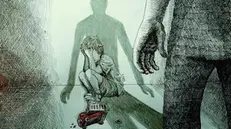 Un disegno di Emilio Vitelli per simbolizzare una violenza di abusi sui minori. ANSA / EMILIO VITELLI (generica, simbolica, stupro, violenza sessuale, minore, minorenne, ragazzo, bambino)