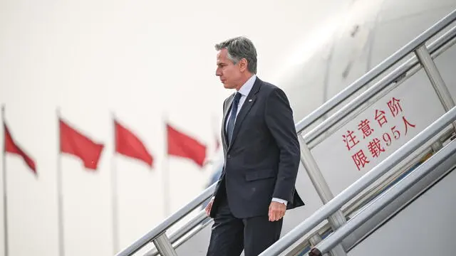 epa11300395 US Secretary of State Antony Blinken arrives in Beijing, capital of China, April 25, 2024. EPA/XINHUA / Chen Yehua CHINA OUT / UK AND IRELAND OUT / MANDATORY CREDIT EDITORIAL USE ONLY EDITORIAL USE ONLY