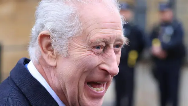 epa11252734 Britain's King Charles III smiles as he departs the Easter church service at Windsor Castle in Windsor, Britain, 31 March 2024. EPA/NEIL HALL