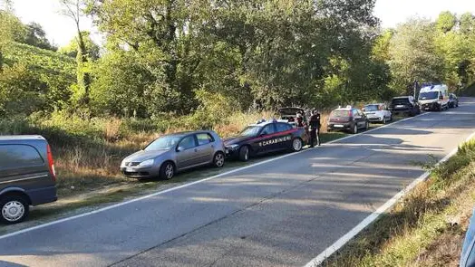 Il bosco di noci lungo la strada provinciale Certaldese nei pressi di San Casciano Val di Pesa (Firenze), in aperta campagna, dove e' stato ritrovato il cadavere di Alfred Vefa, 30 settembre 2023. Un cacciatore ha notato posteggiata su un lato la Golf grigia dell'uomo che ha ucciso la moglie a Castelfiorentino (Firenze) giovedì sera ed ha avvisato i carabinieri. I militari della stazione di San Casciano hanno isolato la zona per fare una ricerca e, a distanza di circa 50 metri, in un noceto, è stato trovato il corpo senza vita. ANSA/ MICHELE GIUNTINI