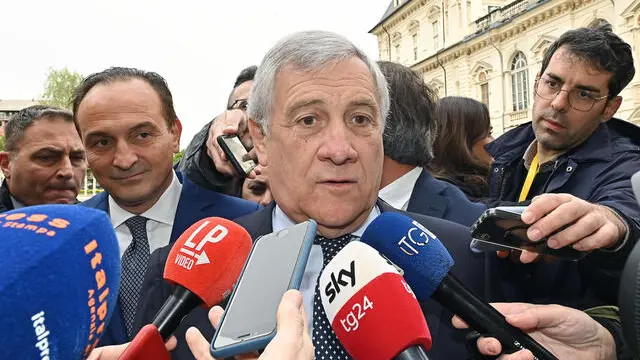 Antonio Tajani ministro degli esteri durante la conferenza stampa degli addetti scientifici e spaziali e degli esperti agricoli presso il Castello del Valentino, Torino, 23 aprile 2024 ANSA/ALESSANDRO DI MARCO
