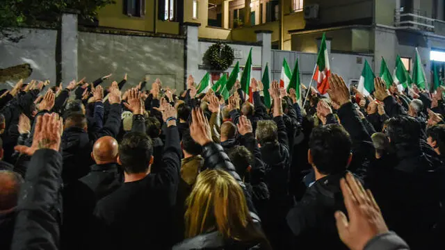 Corteo e commemorazione sotto la casa di Sergio Ramelli, Milano 29 Aprile 2024 ANSA/MATTEO CORNER