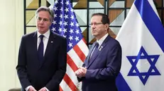 epa11311619 US Secretary of State Antony Blinken (L) and Israeli President Isaac Herzog meet in Tel Aviv, Israel, 01 May 2024. EPA/ABIR SULTAN/ POOL EPA POOL