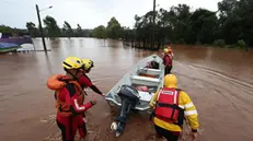 epa11314434 A handout photo made available by the Government of Rio Grande Do Sul shows rescue workers searching for survivors in the floods caused by heavy rains in Rio Pardinho, Brazil, 01 May 2024 (issued 02 May 2024). At least ten people died, and another 21 remain missing in the South of Brazil after the heavy rains that have affected the region since last Monday in Rio Grande Do Sul, officials said. EPA/Lauro Alves HANDOUT IMAGE ONLY AVAILABLE TO ILLUSTRATE THE ACCOMPANYING STORY/CREDIT MANDATORY HANDOUT EDITORIAL USE ONLY/NO SALES HANDOUT EDITORIAL USE ONLY/NO SALES