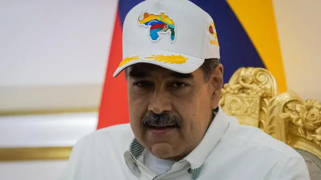 epa11268498 Venezuelan President Nicolas Maduro meets his Colombian counterpart Gustavo Petro (not pictured) at the Miraflores Palace, in Caracas, Venezuela, on 09 April 2024. The meeting was cordially held despite the recent criticism by Petro on the elections process in Venezuela, where the principal opposition leader has been unable to register. EPA/Rayner Pena R.