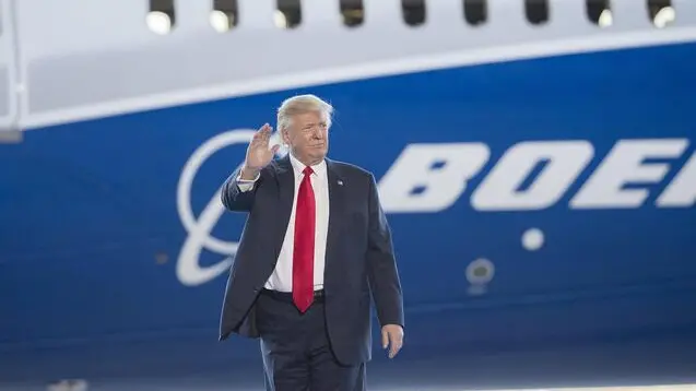 epa05800532 US President Donald J. Trump arrives to make remarks at the unveiling of Boeing's new 787-10 Dreamliner at their production facility in North Charleston, South Carolina, USA, 17 February 2017. EPA/STEPHEN B. MORTON EPA/STEPHEN B. MORTON