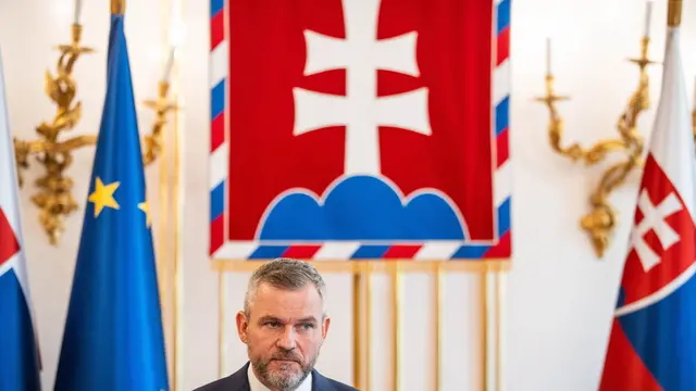 epa11344458 Slovak President-elect Peter Pellegrini addresses the media following Prime Minister Fico's assassination attempt on the previous day, in Bratislava, Slovakia, 16 May 2024. The Slovak government office on 15 May confirmed there had been an assassination attempt on Prime Minister Robert Fico following a meeting in the town of Handlova. According to Slovak Defence Minister Kalinak on 16 May, Fico was in stable but serious condition after surgery. EPA/JAKUB GAVLAK