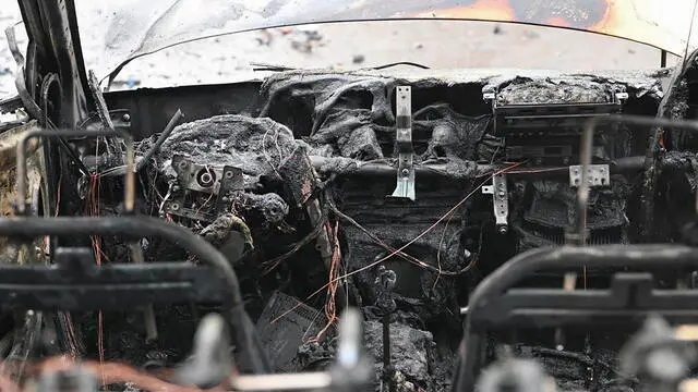 epa11223670 A handout picture made available by the Mayor of Belgorod City Valentin Demidov via Telegram shows a damaged vehicle following a shelling in downtown Belgorod, Russia, 16 March 2024. According to the local governor, at least three people died as a result of a Ukrainian attack on the regional center. Eight rockets were shot down by the air defense system, he added. EPA/BELGOROD MAYOR HANDOUT MANDATORY CREDIT HANDOUT EDITORIAL USE ONLY/NO SALES HANDOUT EDITORIAL USE ONLY/NO SALES