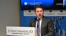 Il presidente del Movimento 5 stelle, Giuseppe Conte, nel corso dell’evento “Per un'Europa competitiva e sostenibile. L'Agenda del terziario” presso la sede di Confcommercio a Roma, 14 maggio 2024. ANSA/CLAUDIO PERI