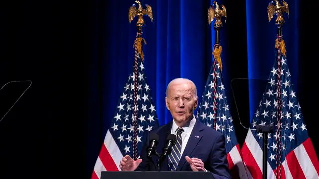 epa11348514 US President Joe Biden speaks at the National Museum of African American History and Culture in Washington, DC, USA, 17 May 2024. Black voters have long been a reliable mainstay of the Democratic Party, but Donald Trump, the former president and current Republican nominee, is garnering 22 percent support from Black voters in battleground states including Georgia. EPA/AL DRAGO / POOL