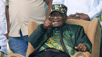 epa11350298 Former South African president and now President of the MK Party, Jacob Zuma, at the party's People's Mandate Rally held at the Orlando Stadium, Soweto, Johannesburg, South Africa, 18 May 2024. Jacob Zuma is the leader of MK, the 'uMkhonto weSizwe' (Spear of the Nation) new political party, founded in December 2023 and will stand for the first time during the country's upcoming general elections to be held on the 29 May 2024. The elections are to be held 30 years after the end of Apartheid and the first free and fair elections in the country. EPA/KIM LUDBROOK