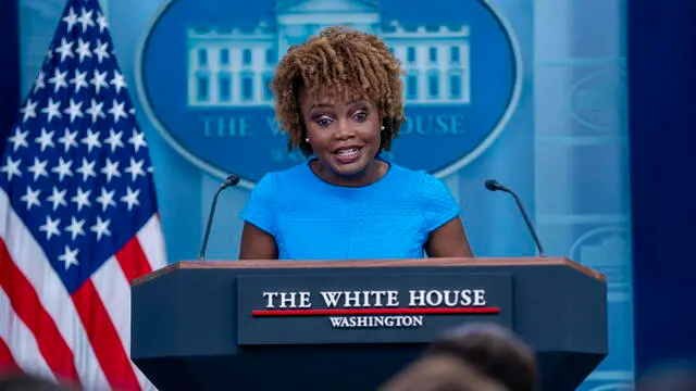 epa11312906 White House Press Secretary Karine Jean-Pierre responds to a question from the news media during the daily press briefing at the White House in Washington, DC, USA, 01 May 2024. Jean-Pierre said that President Biden was receiving updates on the demonstrations at US college campuses. EPA/SHAWN THEW