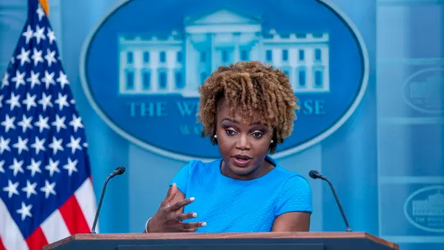 epa11312903 White House Press Secretary Karine Jean-Pierre responds to a question from the news media during the daily press briefing at the White House in Washington, DC, USA, 01 May 2024. Jean-Pierre said that President Biden was receiving updates on the demonstrations at US college campuses. EPA/SHAWN THEW
