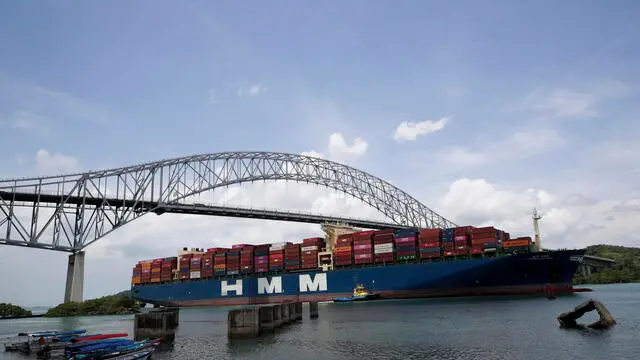 epa10797447 A container ship crosses the Panama Canal, in Panama City, Panama, 11 August 2023 (issued 12 August 2023). The 120th anniversary of Colombia's rejection of the Herran-Hay Treaty with the United States, which aimed to construct an interoceanic canal in the Panamanian isthmus, is observed on 12 August 2023. This decision triggered US support for Panama's separation from Colombia. EPA/Bienvenido Velasco