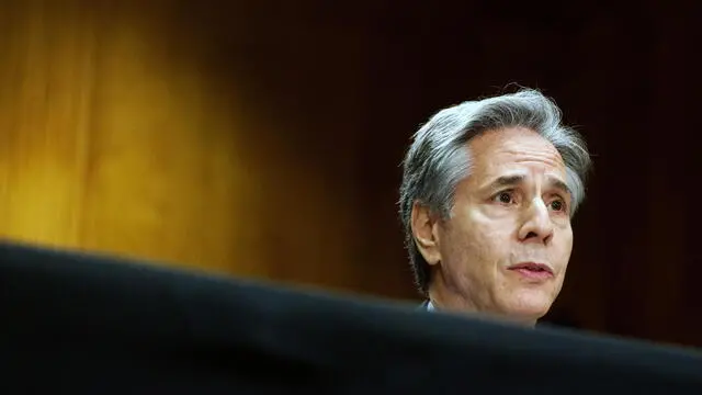 epa11358615 US Secretary of State Antony Blinken testifies before the US Senate Foreign Relations Committee at the US Capitol, in Washington, DC, USA, 21 May 2024. Blinken is testifying in order to secure a 2025 budget request for the US Department of State. EPA/WILL OLIVER