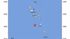 epa09015228 A handout intensity map made available by the United States Geological Survey (USGS) shows the location of a 6.2-magnitude earthquake off the coast of Port Vila, Vanuatu, 16 February 2021. No tsunami warning was issued. EPA/USGS HANDOUT HANDOUT EDITORIAL USE ONLY/NO SALES