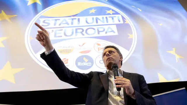 Matteo Renzi presenta i due candidati sotto il simbolo Stati Uniti d’Europa, Marietta Tidei e Gerardo Stefanelli. Roma 24 maggio 2024 ANSA/MASSIMO PERCOSSI