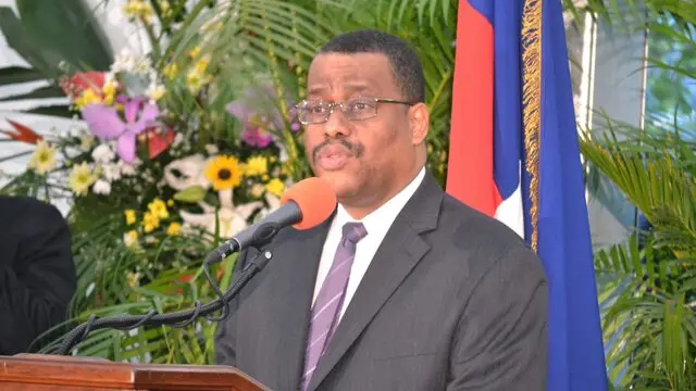 epa03120295 (FILE) A file photograph taken on 18 October 2011 shows Haitian Prime Minister Garry Conille speaking during his swear in ceremony in Port au Prince, Haiti. Reports state that Conille resigned on 24 February 2012. EPA/Jean Jacques Augustin