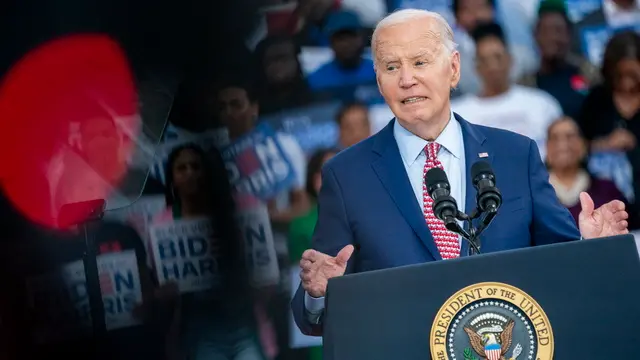 epa11378277 US President Joe Biden delivers remarks during a campaign rally at Girard College in Philadelphia, Pennsylvania, USA, 29 May 2024. President Biden and Vice President Harris officially launch their Black Voters for Biden-Harris campaign during the rally at Girard College, a majority Black school in Philadelphia. EPA/SHAWN THEW