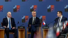 epa11381090 NATO Secretary General Jens Stoltenberg (C) starts the informal NATO Foreign Ministers Meeting at Czernin Palace, in Prague, Czech Republic, 31 May 2024. One of the main topic of the two-day informal meeting of NATO foreign ministers is the search for consensus on the Alliance's next steps in support of Ukraine and discuss priorities for the upcoming NATO Washington Summit. EPA/MARTIN DIVISEK / POOL