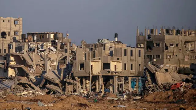 epa11134685 Destroyed houses in Al Bureij refugee camp, Gaza Strip, 07 February 2024, following Israeli air strikes. More than 27,500 Palestinians and over 1,300 Israelis have been killed, according to the Palestinian Health Ministry and the Israel Defense Forces (IDF), since Hamas militants launched an attack against Israel from the Gaza Strip on 07 October 2023, and the Israeli operations in Gaza and the West Bank which followed it. EPA/MOHAMMED SABER