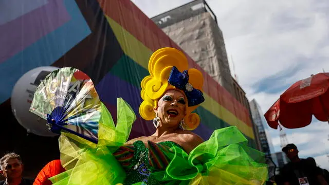 epa11386423 An activist poses during the 28th edition of the Gay Pride Parade 2024, on Paulista Avenue in Sao Paulo, Brazil, 02 June 2024. EPA/Sebastiao Moreira