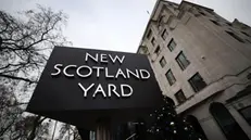 epa11030733 New Scotland Yard in London, Britain, 15 December 2023. The UK Police are investigating after two menorahs were vandalized in London amidst growing antisemitic incidents. Electronic versions of the candlesticks are used to mark Hanukkah, the Jewish Festival of Lights. EPA/ANDY RAIN