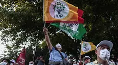 epa08494515 Supporters of HDP shout slogans against government during their march against the arrest of pro-Kurdish People's Democtaric Party HDP parliamentarians Leyla Guven and Musa Farisogullari, in Istanbul, Turkey, 18 June 2020. HDP decided to march from Edirne and Hakkari to Ankara cities for make awareness after the parliamentarians Leyla Guven and Musa Farisogullari were stripped their parliamentary seats and taken into custody on 04 June 2020. EPA/SEDAT SUNA