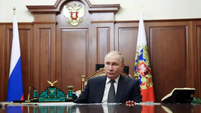 epa11377219 Russian President Vladimir Putin meets with Orenburg Region Governor Denis Pasler (not pictured) at the Kremlin, in Moscow, Russia, 29 May 2024. EPA/ALEXANDER KAZAKOV/KREMLIN / POOL MANDATORY CREDIT