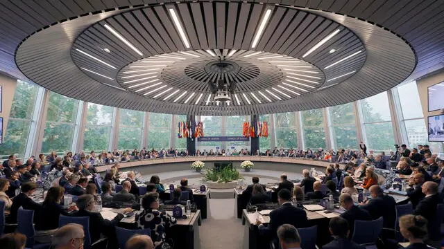 epa11347092 Foreign Ministers of the 46 member states of the European Council attend a meeting at the European Palace in Strasbourg, France, 17 May 2024. EPA/RONALD WITTEK