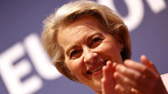 epa11396183 European Commision President Ursula von der Leyen arrives at the final campaign rally of CDU and CSU for the European elections in Munich Germany, 07 June 2024. This year's European Parliament elections are scheduled across EU member states from 06 to 09 June. EPA/ANNA SZILAGYI