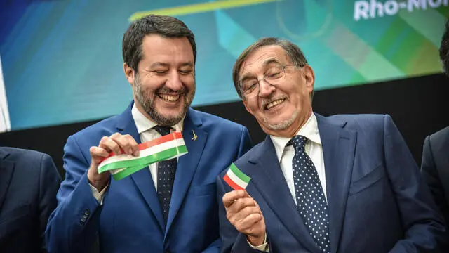 Matteo Salvini e Ignazio La Russa all’inaugurazione del completamento della Galleria Fonica sulla Tangenziale Nord Milano A52 , Milano 14 Novembre 2022 ANSA/MATTEO CORNER