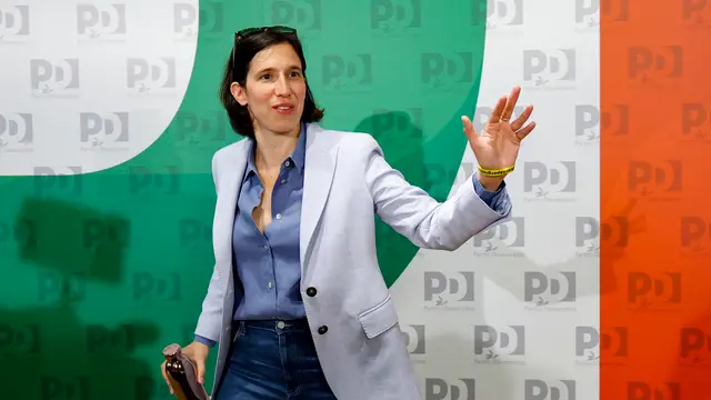 Democratic Party leader Elly Schlein during a press conference on results of the European election, Rome, Italy, 10 June 2024. ANSA/FABIO FRUSTACI