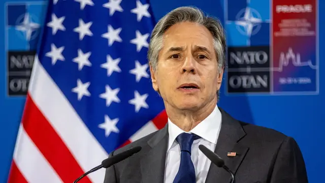 epaselect epa11381667 US Secretary of State Antony Blinken talks to journalist at a press conference following the informal NATO Foreign Ministers Meeting at Czernin Palace, in Prague, Czech Republic, 31 May 2024. The main topic of the two-day informal meeting of NATO foreign ministers was the search for consensus on the Alliance's next steps in support of Ukraine and discuss priorities for the upcoming NATO Washington Summit. EPA/MARTIN DIVISEK