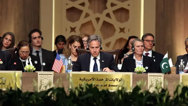 epa11404099 U.S. Secretary of State Antony Blinken attends a plenary session during the 'Call for Action: Urgent Humanitarian Response for Gaza' Conference, in the Dead Sea region, Jordan, 11 June 2024. One day after the UN Security Council passed a resolution supporting a US-brokered Gaza ceasefire, Jordan on 11 June hosts a conference to address the emergency humanitarian response for Palestinians in the Gaza Strip. The event is jointly organized with Egypt and the United Nations, with the attendance of US Secretary of State Blinken and Palestinian President Abbas. More than 37,000 Palestinians and over 1,400 Israelis have been killed, according to the Palestinian Health Ministry and the Israel Defense Forces (IDF), since Hamas militants launched an attack against Israel from the Gaza Strip on 07 October 2023, and the Israeli operations in Gaza and the West Bank which followed it. EPA/MOHAMMAD ALI