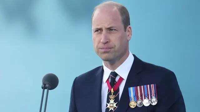 epa11391082 Britain's William, Prince of Wales speaks during the national commemorative event for the 80th anniversary of D-Day, in Southsea Common, Portsmouth, Britain, 05 June 2024. The event will involve more than 500 members of the Armed Forces, including a 79-piece orchestra, a 25-strong choir and drummers from the Royal Marines. Portsmouth played a key role in preparing for the invasion of the beaches of northern France in 1944, which became a turning point in the Second World War. EPA/NEIL HALL/POOL