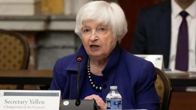 epa11332032 US Treasury Secretary Janet Yellen presides over a meeting of the Financial Stability Oversight Council at the US Treasury Department, in Washington, DC, USA, 10 May 2024. The meeting provided an update from the Financial Market Utilities Committee and an update on market developments related to corporate credit. EPA/MICHAEL REYNOLDS