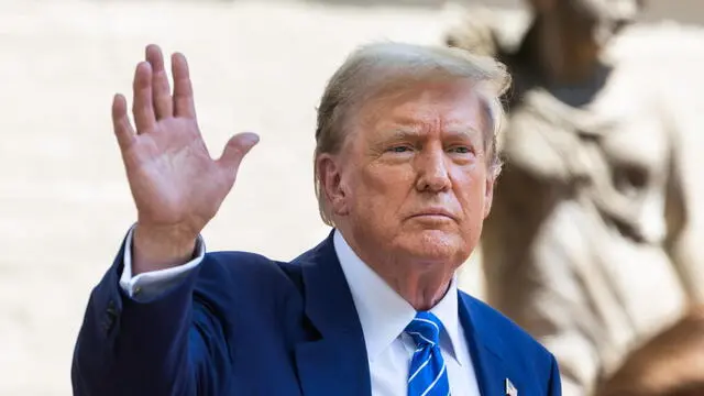 epa11408399 Former US president Donald J. Trump departs an advocacy center after meeting with Senate lawmakers at the National Republican Senatorial Committee on Capitol Hill in Washington, DC, USA, 13 June 2024. It is the first time Trump has returned to the Hill since mobs of his supporters attacked the Capitol building on 06 January 2021. Trump now refers to the insurrectionists as â€˜J6 warriorsâ€™ and â€˜victims.â€™ EPA/JIM LO SCALZO