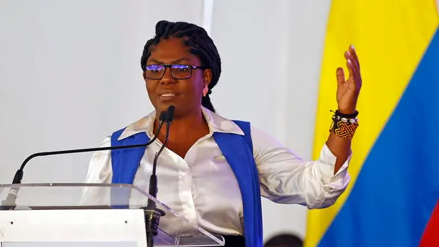 epa11267995 Colombian Vice President Francia Marquez speaks during a commemoration of the National Day of Remembrance and Solidarity with the Victims of the Armed Conflict at Plaza Bolivar in Bogota, Colombia, 09 April 2024. EPA/Mauricio Duenas Castaneda