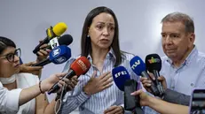 epa11413455 Former deputy Maria Corina Machado speaks during a press conference in Caracas, Venezuela, 15 June 2024. The Vente Venezuela (VV) party, led by opposition member MarÃa Corina Machado, denounced the arrest of one of her collaborators in the coastal state of La Guaira (north), near Caracas. "At dawn this Saturday, Juan Iriarte, coordinator of the Vente organization in MaiquetÃa (La Guaira sector), was also kidnapped," the group said on social network X, while demanding to know his whereabouts. EPA/Ronald PeÃ±a R.