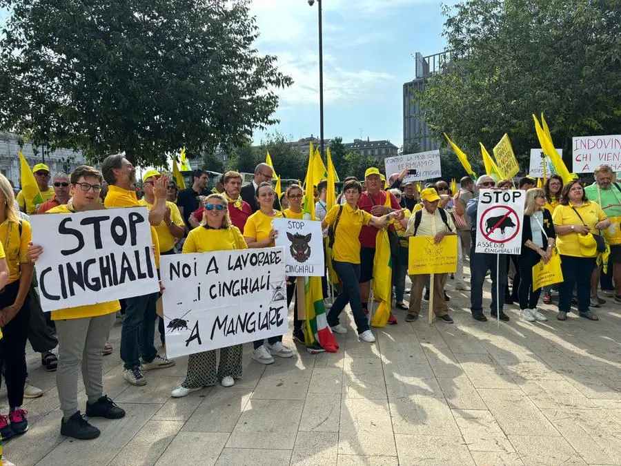 La manifestazione di Coldiretti a difesa delle campagne contro i cinghiali